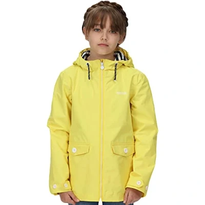 Abbildung von Regatta Belladonna Wasserdichte, bedruckte Kapuzenjacke für Kinder. Mit DWR und Hydrafort Stoffen. Zum Spazieren Wandern geeignet.
