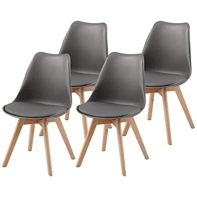 Abbildung von Albatros International Esszimmerstuhl Esszimmerestuhl Küchenstuhl AARHUS, Beine aus Massiv Holz (4er Set, Grau Buche), bequemer Schalenstuhl, Skandinavisches Retro Design, elegant