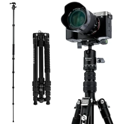 Abbildung von Fotopro Kompaktkamerastativ, Aluminium, stabil, leicht, tragbar, Reisestativ, abnehmbar, 157,5 cm Einbeinstativ mit Dual Panorama Kugelkopf, Tragetasche, DSLR Stative für Fotografie, maximale Traglast