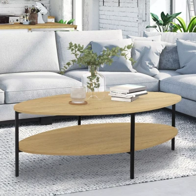 Abbildung von Industrieller Couchtisch mit doppelter ovaler Tischplatte IDMarket