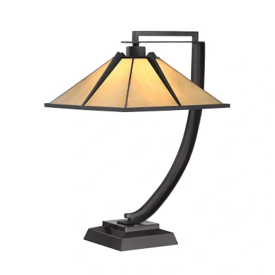 Abbildung von Quoizel QZ POMEROY TL Tischleuchte 1xE27 60W Stahl Western Bronze, Kunstglas H:54.8cm B:33cm dimmbar