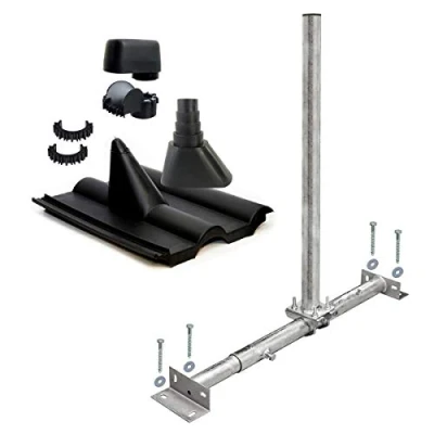 Abbildung von Premium X Dachsparrenhalter Satellitenschüssel Montage Set Sparrenhalter feuerverzinkt 1m Mast Frankfurter SAT Ziegel schwarz Mastkappe