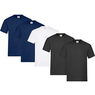 Abbildung von Fruit of the Loom Herren Regular Fit T Shirt Heavy Cotton Tee 5 Pack,2X Navy + 2X Schwarz 1x Weiss 1 HL Kauf Notizblock XL
