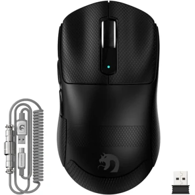 Abbildung von MAMBASNAKE M3 39g SUPERLEICHTE Kabellose Gaming Maus mit Spiralkabel, PixArt PAW3395PRO Sensor, Bis zu 40000DPI, BT/2,4G Kabellos/Kabelgebunden,100Mio. Klicks Mikroschalter,für PC/Xbox/PS/Mac, Schwarz