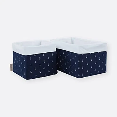 Abbildung von KraftKids Stoff Körbchen in Musselin dunkelblau Anker, Aufbewahrungskorb für Kinderzimmer, Aufbewahrungsbox fürs Bad, Größe 20 x 33 cm