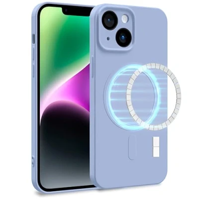 Abbildung von MyGadget Hülle für Apple iPhone 14 [ kompatibel mit MagSafe ] Zweilagige Handyhülle Kameraschutz Cover Innenfutter &amp; Silikon außen Hell Lila