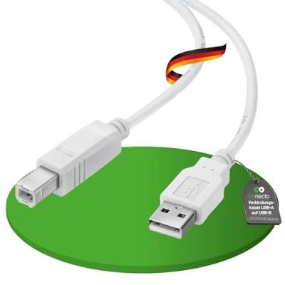 Abbildung von conecto USB 2.0 Kabel/Druckerkabel, A Stecker auf B Stecker, 480 MBit/s, weiß, 1,80m