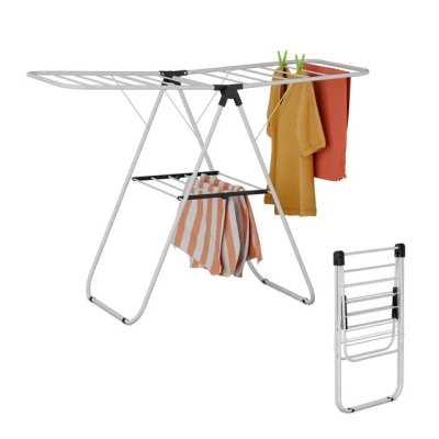 Abbildung von Relaxdays Wäscheständer klappbar, mit 2 Flügeln, Ebenen, Flügelwäscheständer, HBT: 93x136x58 cm, Wäschetrockner, weiß