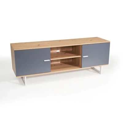 Abbildung von Lowboard 150 cm TV Schrank Fernsehkommode Fernsehschrank Eiche Grau