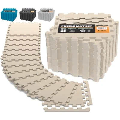 Abbildung von EDIESI, Bodenschutzmatte Fitness, Puzzlematte Boden, Pool Schutzmatte, Home Gym, Tatami, Gummimatte, Gym Matte (18 Uds / 30x30x1 cm/Beige)