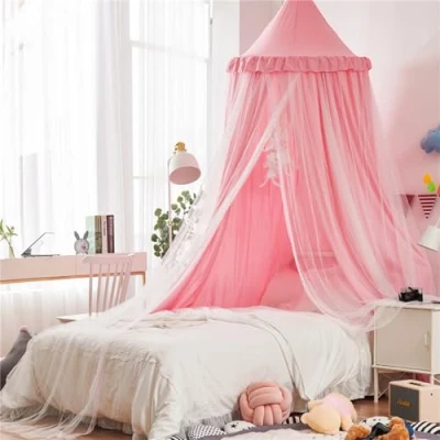 Abbildung von Betthimmel Babybett Baldachin Kinderzimmer, Kinderbett Moskitonetz Kinder Prinzessin Spielzelte, Mädchen &amp; Jungen zum Schlafen, Spielen als Mosquitonetz (Rosa)