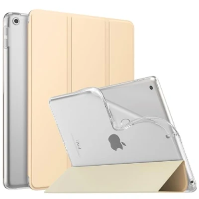 Abbildung von MoKo Hülle Kompatibel mit Neu iPad 9./8./7. Generation (2021/2020/2019), 10,2 Zoll Ständer, TPU Transluzent Matt Rückseite Cover Auto Schlaf/Aufwach Funktion, Beige