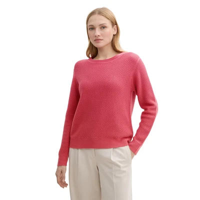 Abbildung von TOM TAILOR Damen Strickpullover aus Bio Baumwolle, 11016 Berry Red, M
