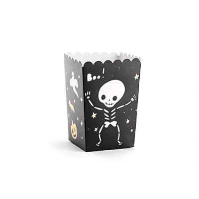 Abbildung von Popcorntüten Skelett 7x7x12,5cm 6er Set schwarz weiß Gold Candy Bar/Salty Bar Tüten für Süßigkeiten und Party Snacks Kindergeburtstag Halloween