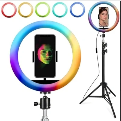 Abbildung von Retoo Ringlicht Stativ LED RGB Handystativhalter Ringleuchte Dimm 66 210cm, für YouTube Selfie Makeup Fotografie Video Chat Live Streaming Vlog