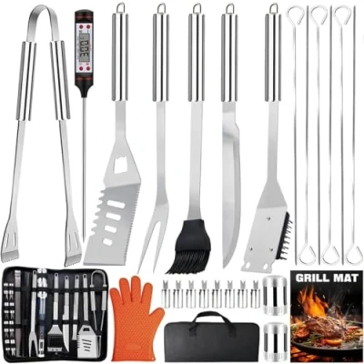 Abbildung von Grillbesteck Set, 28 teiliges Edelstahl Professionelles Grillzubehör mit Tragetasche, Geburtstags Weihnachten Geschenk für Männer, Garten und Camping BBQ