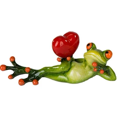 Abbildung von formano Dekofigur Dekofrosch lustiger Frosch Kunststeinfroschfigur mit Herz liegend 16 cm Gross Geschenkidee Dekoration