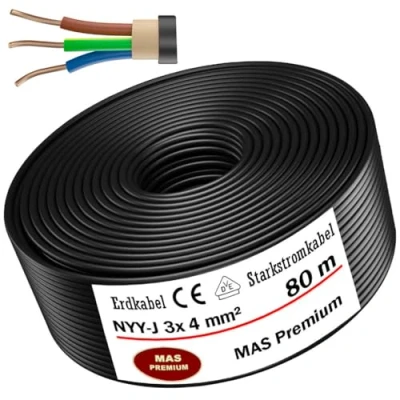 Abbildung von MAS Premium Erdkabel Deutscher Marken Elektrokabel Ring zur Verlegung im Erd und Außenbereich Standard Starkstromkabel (NYY J 3x4 mm², 80m)