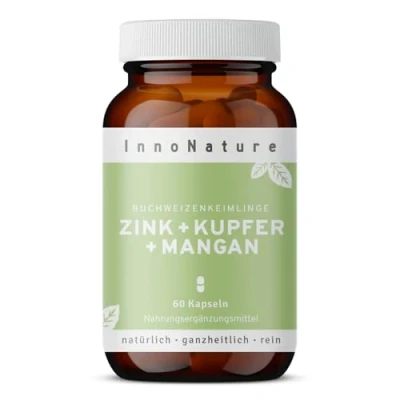 Abbildung von InnoNature Zink Kupfer Mangan Kapseln für Immunsystem, Fruchtbarkeit, Haut, Haare &amp; Nägel 60 Kapseln, 10 mg Zink, 2 Mangan, 1 Kupfer, vegan