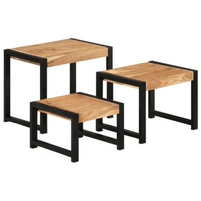 Abbildung von vidaXL Satztisch 3 TLG. Beistelltisch Couchtisch Sofatisch Wohnzimmertisch Kaffeetisch Teetisch Tisch Massivholz Stahl Vintage Charme