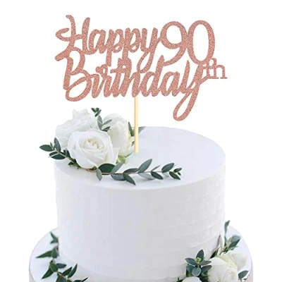 Abbildung von Sumerk 90 Tortenaufsätze zum 90. Geburtstag, für Geburtstagsfeiern, Dekorationszubehör, Roségold, 1 Packung