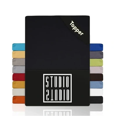 Abbildung von STUDIO Spannbettlaken Basic Topper, viele Größen, 100% Baumwolle, OEKO TEX 100, Jersey, Gummizug: rundum, (1 Stück), 90x200 cm Topper Spannbetttuch bis 14 Höhe Schwarz