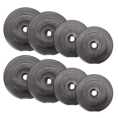 Abbildung von Bad Company Hantelscheiben 30/31 mm Kunststoff 30kg Gewicht Set 4 x 5 kg + 2,5 Gewichte gummiert für Langhantel und Kurzhantel