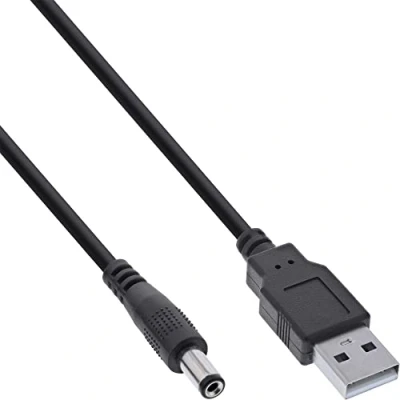 Abbildung von InLine® USB DC Stromadapterkabel, A Stecker zu 5,5x2,10mm Hohlstecker, schwarz, 1m