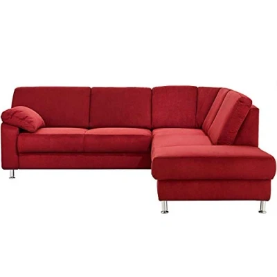 Abbildung von Cavadore Ecksofa Belfast mit Ottomane rechts / Polsterecke Federkern inkl. Vorziehsitz und Bettkasten 243 x 88 218 Mikrofaser Dunkelrot