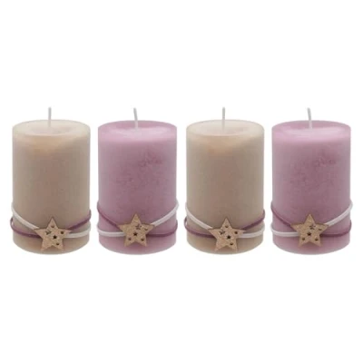 Abbildung von ZauberDeko Stumpenkerze 4 Adventskerzen Stumpenkerzen Beige Rosa Mauve Stern Weihnachten Deko