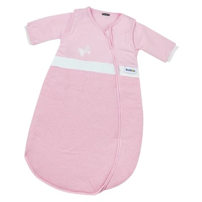 Abbildung von Gesslein Baby Schlafsack Bubou, Ganzjahres mit Temperaturregulierung (langer Reißverschluss, 50/60), rosa pink gestreift Motiv Schmetterling
