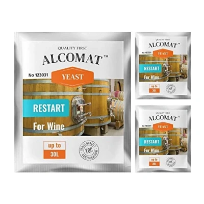 Abbildung von Alcomat Weinhefe für die Wiederaufnahme der Gärung Restart Yeast, Gärhefe Wein auf 25 bis 30 Liter, Hefe Trockenhefe Alkoholverträglichkeit 18%, 3er Set