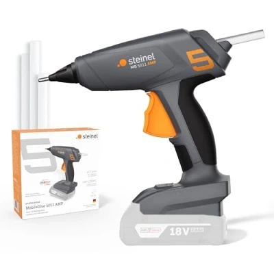 Abbildung von Steinel Akku Heißklebepistole MobileGlue 5011, für 18V Bosch AMPShare Akku, inkl. 3x Heißklebesticks, 2 Temperaturstufen 130/200C
