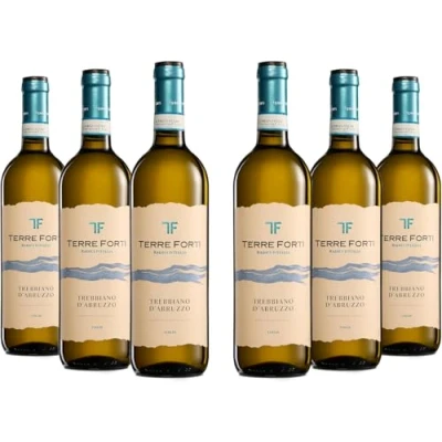 Abbildung von Terre Forti Trebbiano d&#039;Abruzzo DOC, italienischer Weißwein mit milden und mineralischen, blumigen Noten, 12% Vol. Karton 6 Flaschen 750 ml.