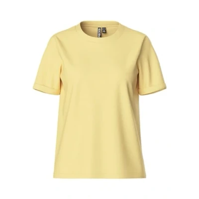 Abbildung von PIECES Ria Short Folded Sleeve Essential T Shirt Pcria Ss Fold Up Solid Tee Noos Bc, Pale Banana,L