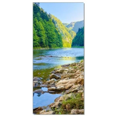 Abbildung von Wallario Selbstklebende Türtapete Fluss in den Bergen an steinigem Ufer Türposter 93 x 205 cm Abwischbar, rückstandsfrei zu entfernen