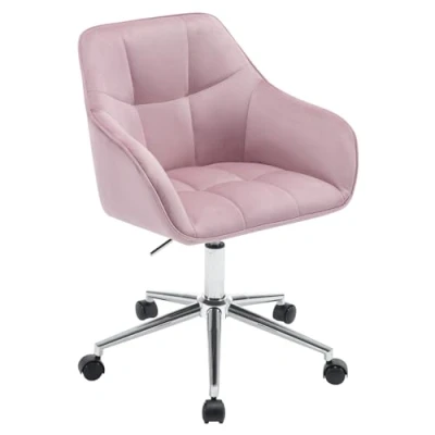 Abbildung von WOLTU Homeoffice Stuhl, Schreibtischstuhl, Drehstuhl, Schminkstuhl, höhenverstellbar, bis 150 kg belastbar, mit Armlehnen Samtsitz, für Schlafzimmer Büro Wohnzimmer, Rosa+Silber BS145rsw