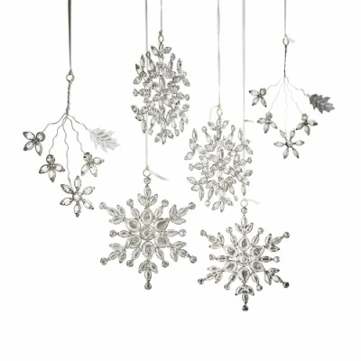 Abbildung von Loberon Weihnachtsschmuck 6er Set Allegan, Verschiedene Formen, glitzernde Schneeflocken &amp; Sterne, Weihnachtsdeko, Christbaumschmuck, Eisen, Glas, Silber