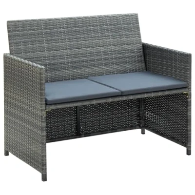 Abbildung von vidaXL Gartenbank 2 Sitzer mit Kissen Grau Poly Rattan (1 St)