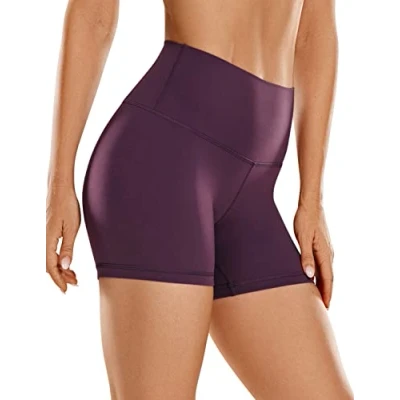 Abbildung von CRZ Yoga Womens Kurze Sporthose Laufshorts Sommer Radlerhose High Waist Fitness Shorts ButterLuxe 10cm Dunkellila 40