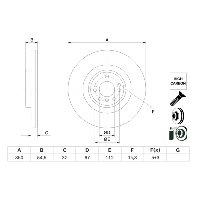 Abbildung von BOSCH 0 986 479 E99 Bremsscheibe 350 32 5 112 Belüftet beschichtet hochgekohlt mit Schrauben MERCEDES BENZ: GL, GLS, ML Klasse