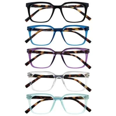 Abbildung von OPULIZE KOI Lesebrille 5er Pack Rechteckige Fassung Schwarz Blau Violett Durchsichtig Aqua Damen Herren Unisex Federscharniere RRRRR50 135CQ +1.50