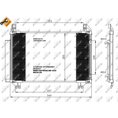 Abbildung von NRF EASY FIT 35652 Klimakondensator mit Trockner, Dichtring 15,5 10,2 Aluminium 480 TOYOTA: Yaris II Schrägheck, Verso S