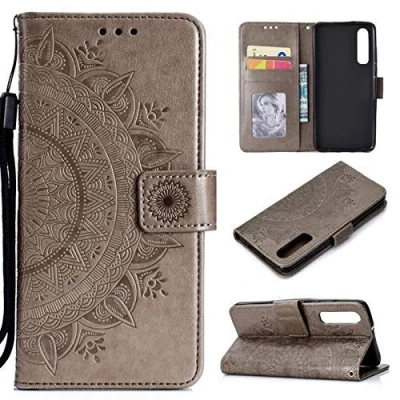Abbildung von CoverKingz Handytasche kompatibel mit Huawei P30 Handy Case Kartenfach Handyhülle Flipcase klappbar Motiv Mandala Grau