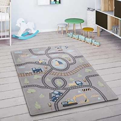 Abbildung von Paco Home Kinderteppich &quot;Chicos 562&quot;, rechteckig, 4 mm Höhe, Flachgewebe, Straßen Spiel Teppich, Kinderzimmer