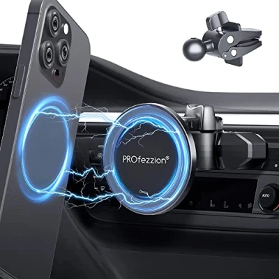 Abbildung von PROfezzion Magsafe Autohalterung, CD Slot und Air Vent Clip Kit Magnetische Telefonhalterung für iPhone 16 Plus Pro Max 15 14 13 12 11 X XR XS Case[Magsafe Ring enthalten]