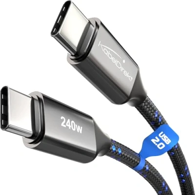 Abbildung von KabelDirekt USB C Kabel zum Schnellladen, bruchfeste Metallstecker + stabiles Nylon Braiding, 2.0 1 m (lädt Handys/Laptops mit 240W, höchst robust, funktioniert als Ladekabel/Datenkabel)