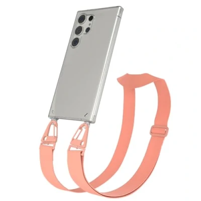 Abbildung von EAZY CASE Hülle mit Band kompatibel Samsung Galaxy S24 Ultra Handyhülle Umhängeband für Silikonhülle Transparent Schutzhülle Handykette zum Umhängen Handykordel Rosa Coral