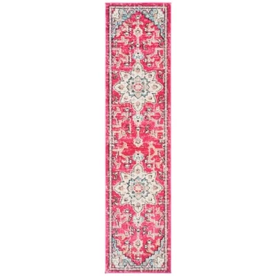 Abbildung von Safavieh Distressed Teppich für Wohnzimmer, Esszimmer, Schlafzimmer Madison Collection, Kurzer Flor, Fuchsia und Blau, 67 X 122 cm