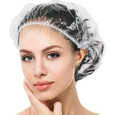 Abbildung von Einweg Duschhaube, Kunststoff wasserdichte Klar Duschkappe, Haarschutz Haarhaube für Salon, Spa, Reise, Hotel, Dusche, Braids Durchsichtig Transparent